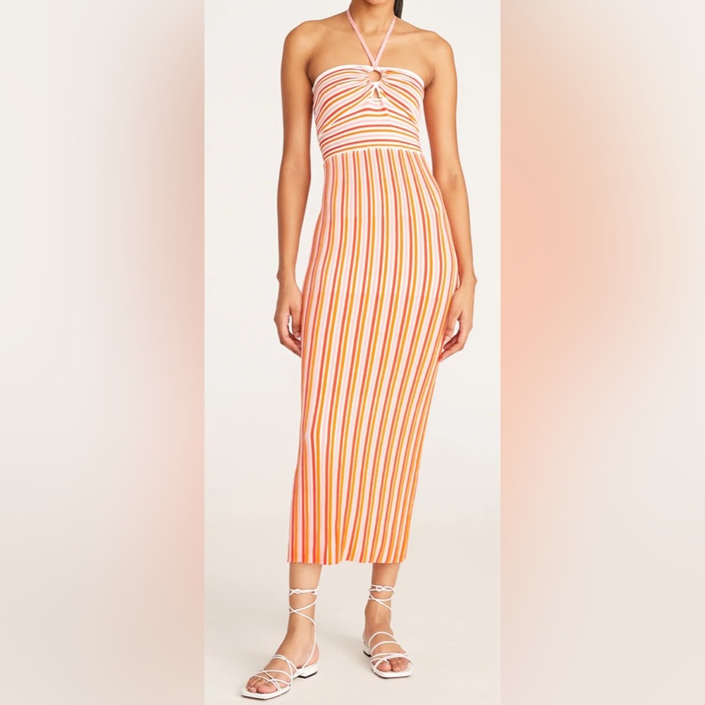 AMUR Valena Halter Knit Midi Dress Sorbet Stripe XS Summer Concert Winery Beachy
